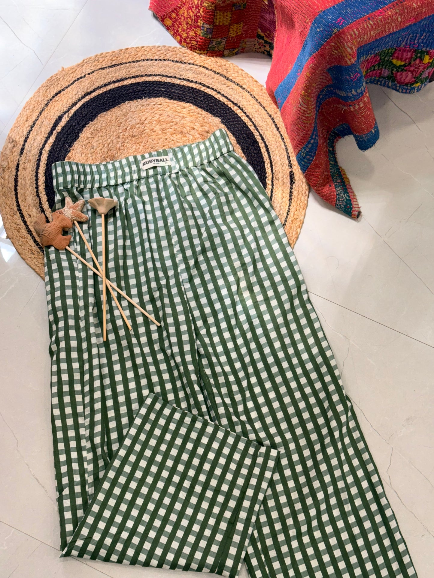 Green checked styled pants (size chart in description)