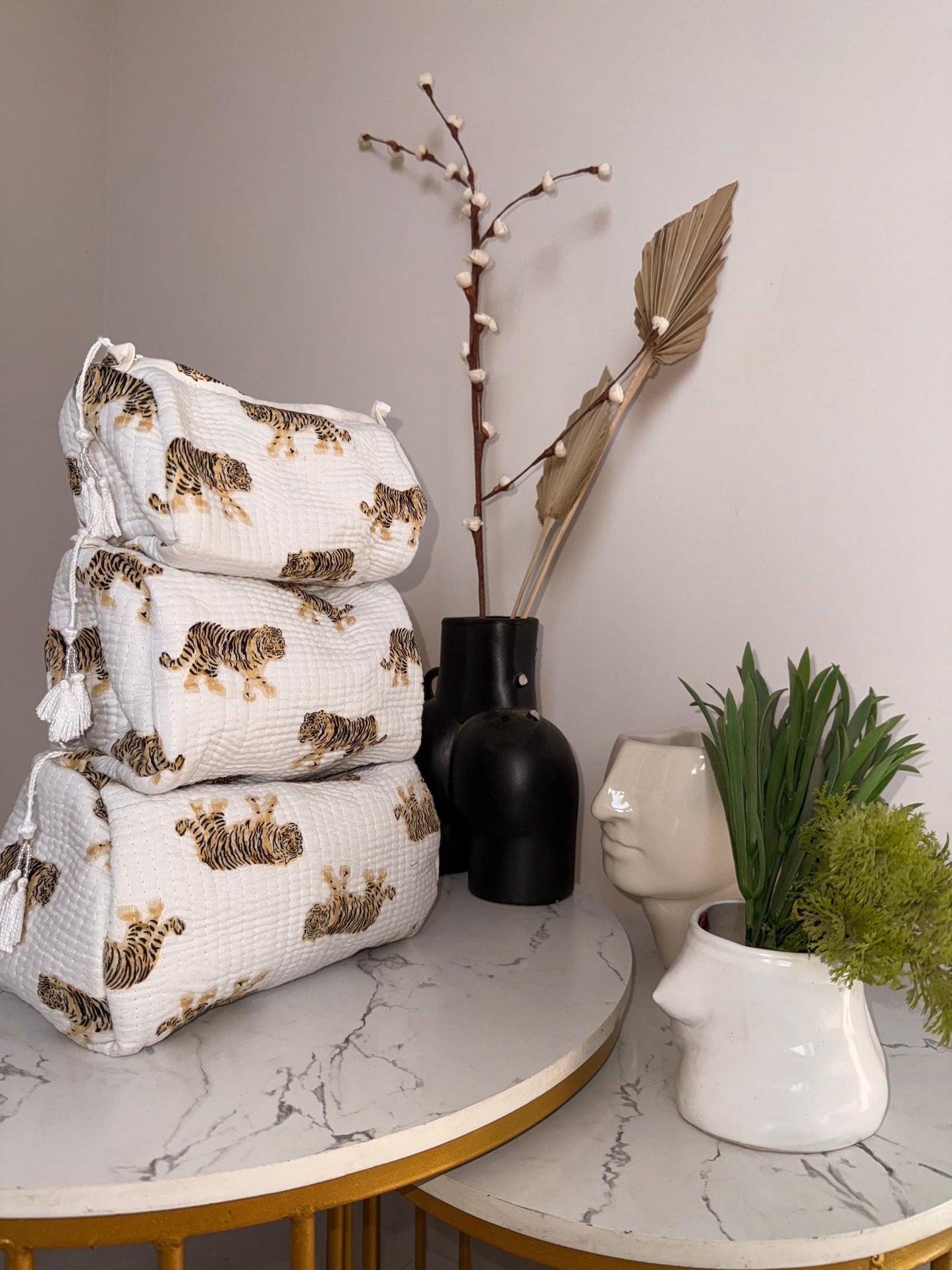 White Indian Floral Embroidered Cotton Pouch: Artisan Kantha Stitch