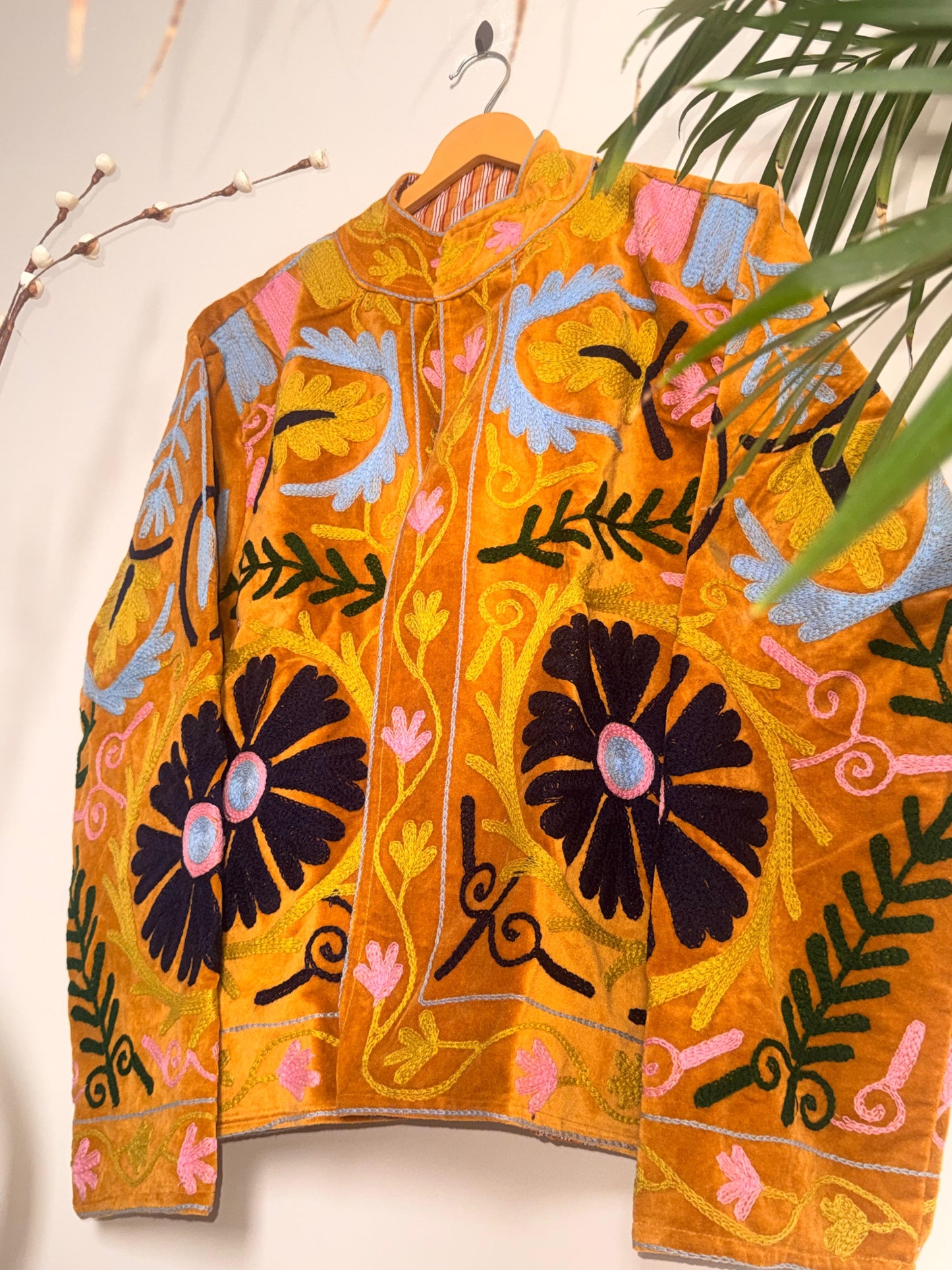 Velvet Kantha Patchworked Embroidery Mustard Haldi Jacket
