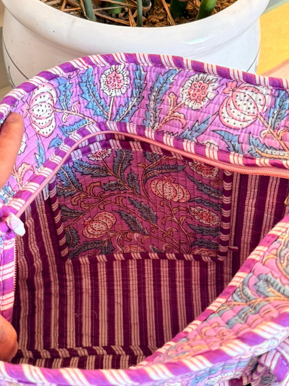 Indian Patchworked Floral Quilted small tote - 3