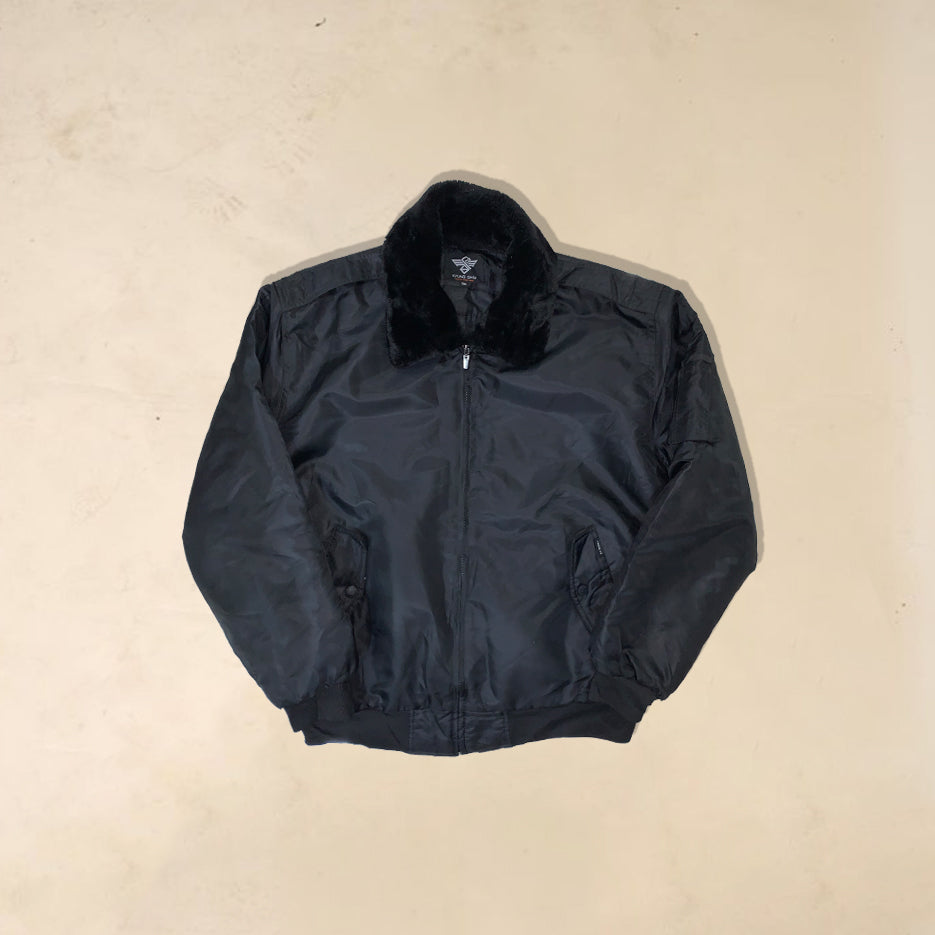 Black Bomber Jacket with Detachable fur