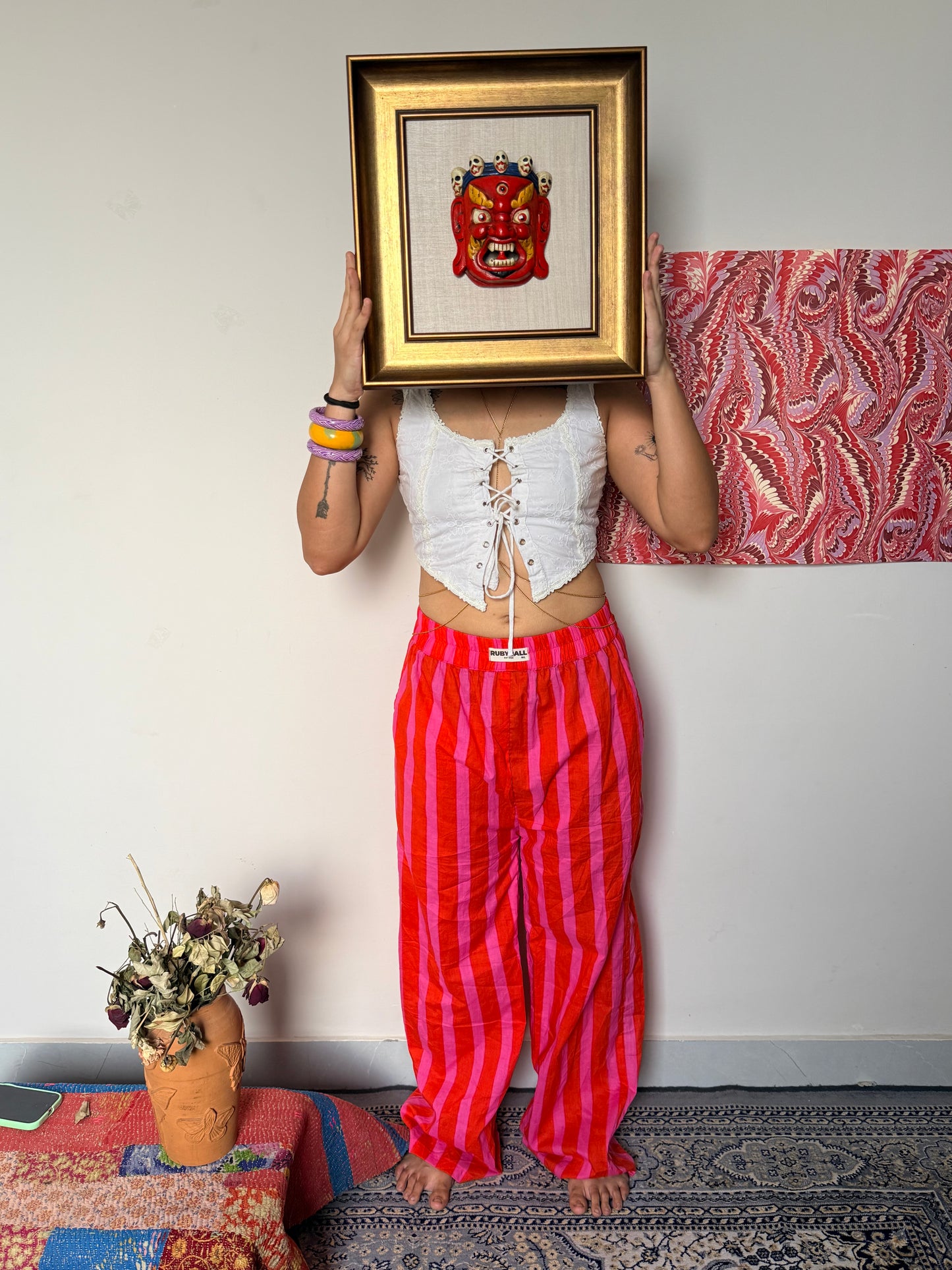 Pintresty Pink and orange striped pants