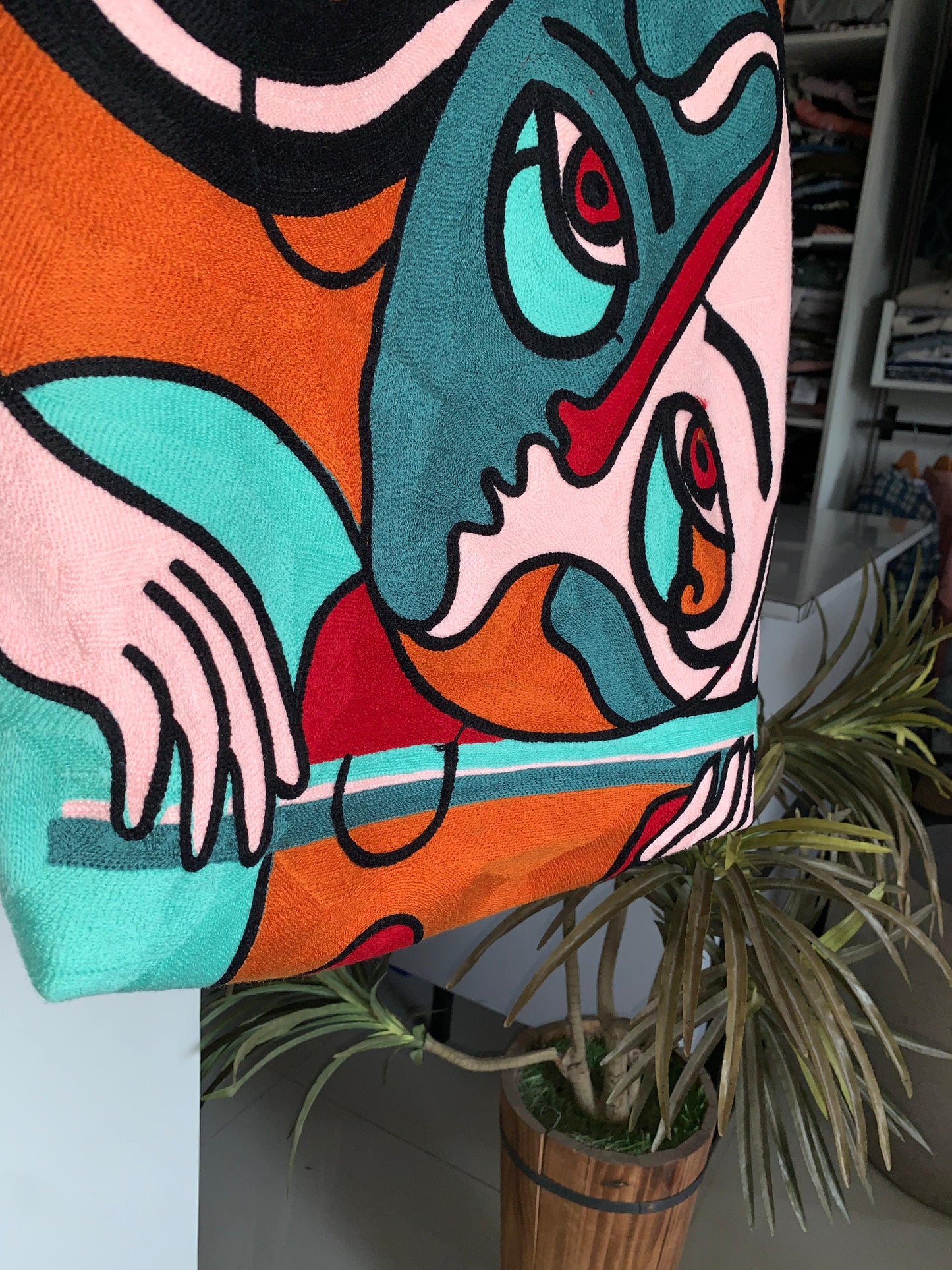 Embroidery Velvet tote Bag