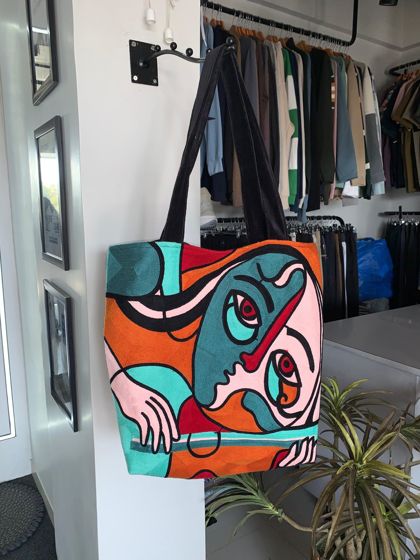 Embroidery Velvet tote Bag