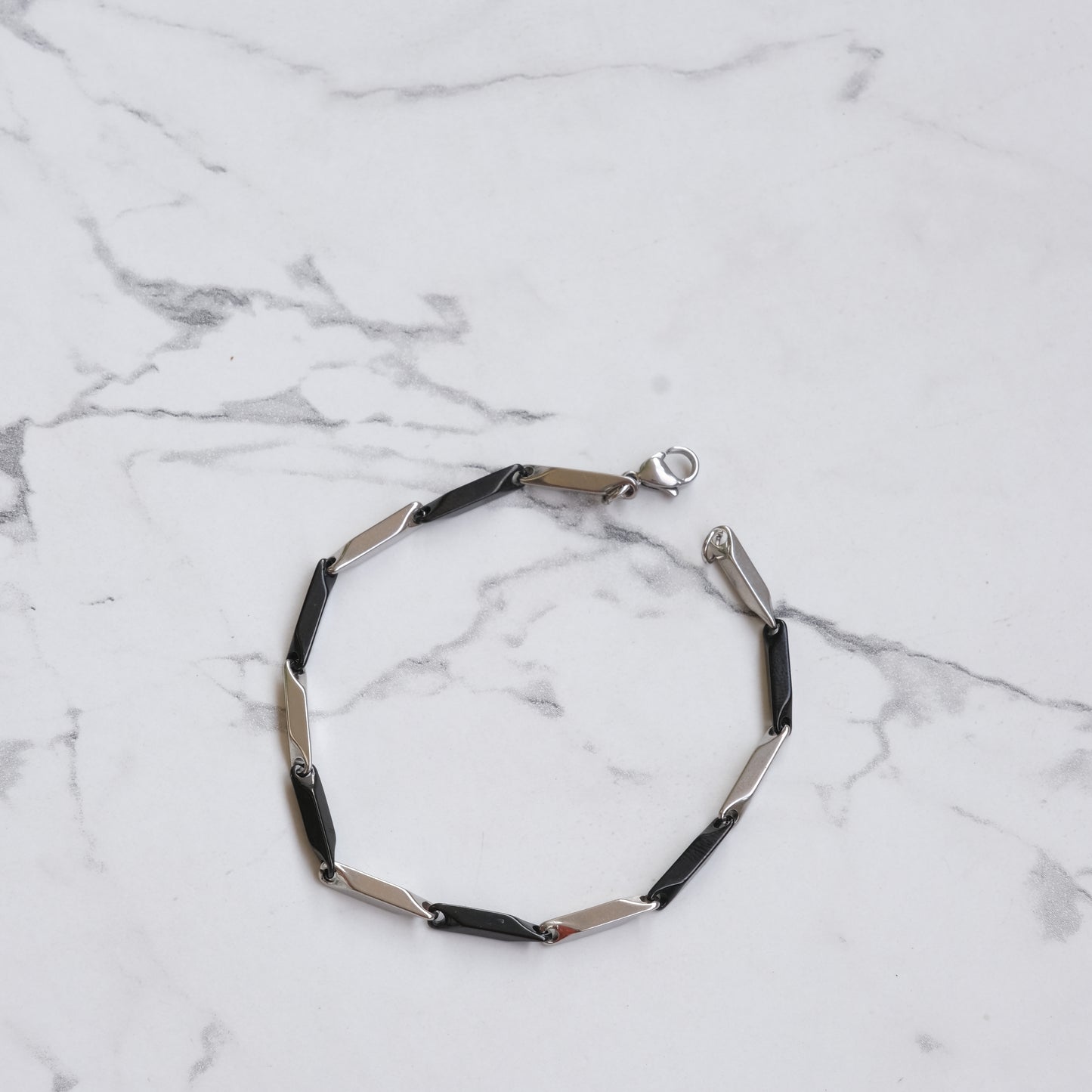 Silver And Black Rice Link Bracelet