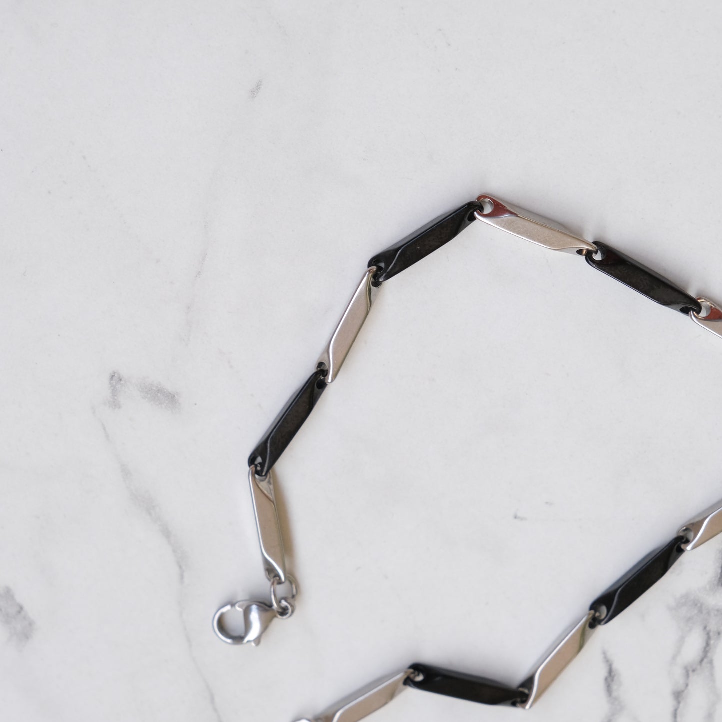 Silver And Black Rice Link Bracelet