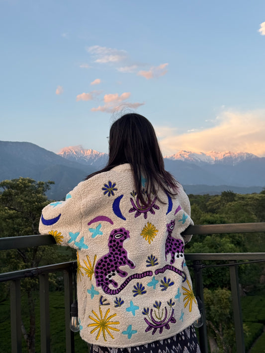 Viral Tiger hand embroidery teddy fleece jacket