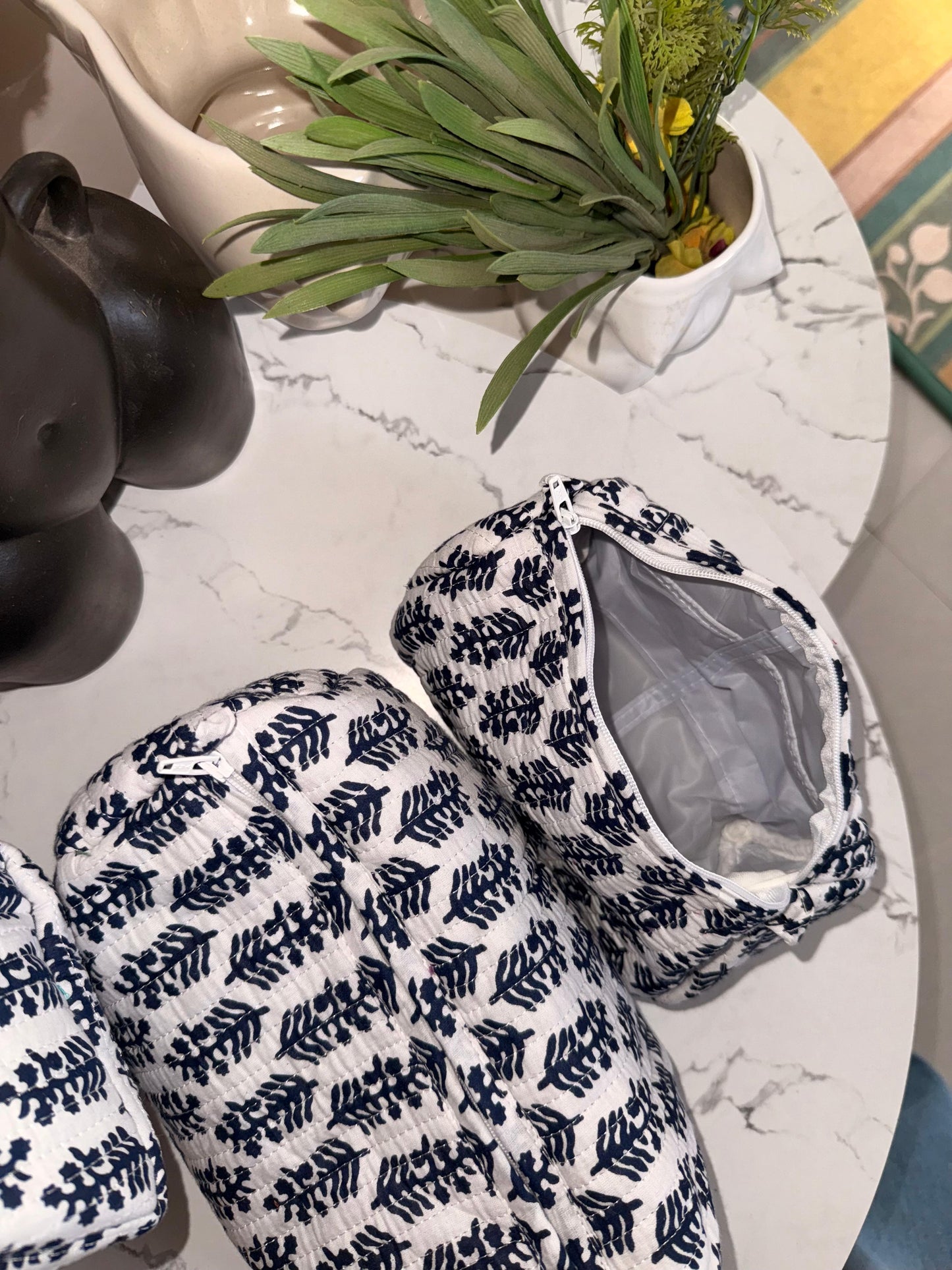 Blockprinted Boho set of 3 gifting pouch ,Toiletary ,Cosmetic bag