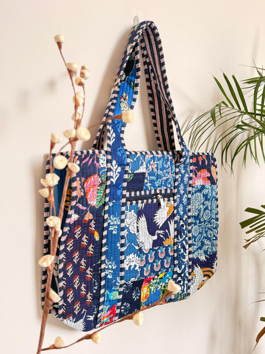 Indian Patchworked Floral Quilted large tote - 2
