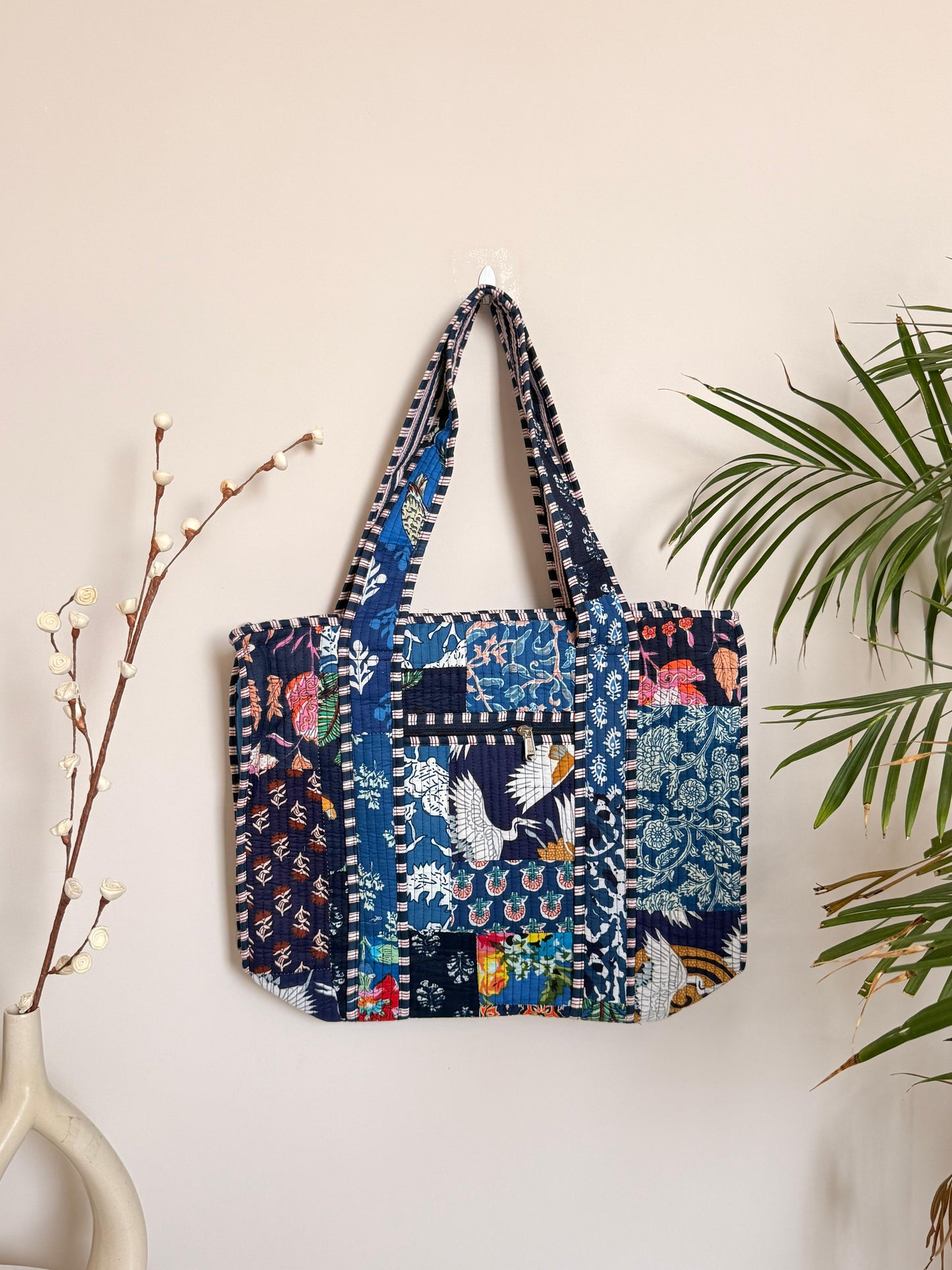 Indian Patchworked Floral Quilted large tote - 2