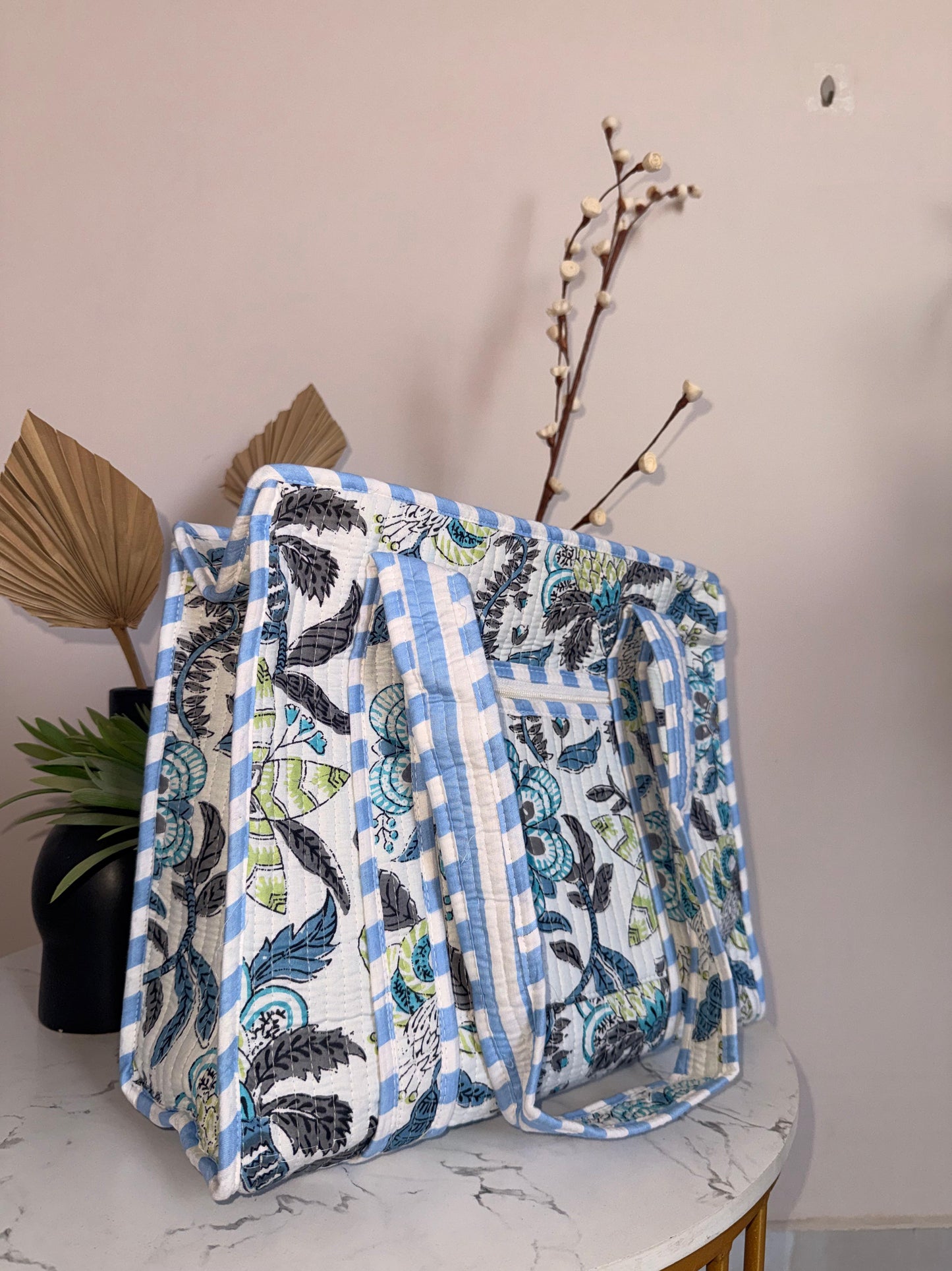 Indian Patchworked Floral Quilted small tote - 5