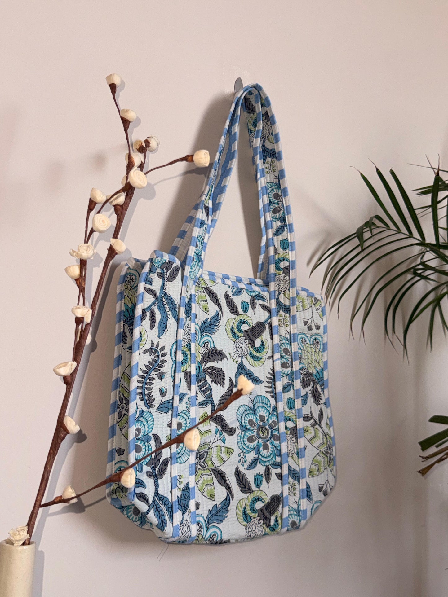 Indian Patchworked Floral Quilted small tote - 5
