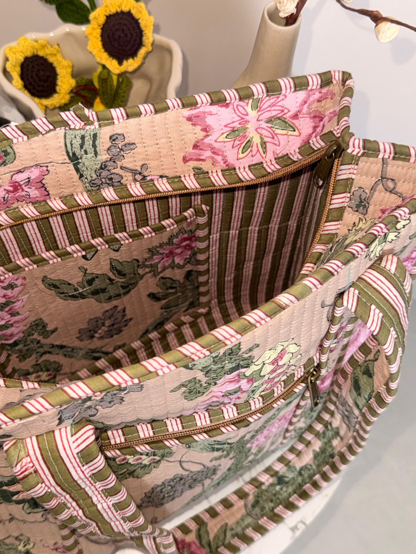 Indian Patchworked Floral Quilted small tote