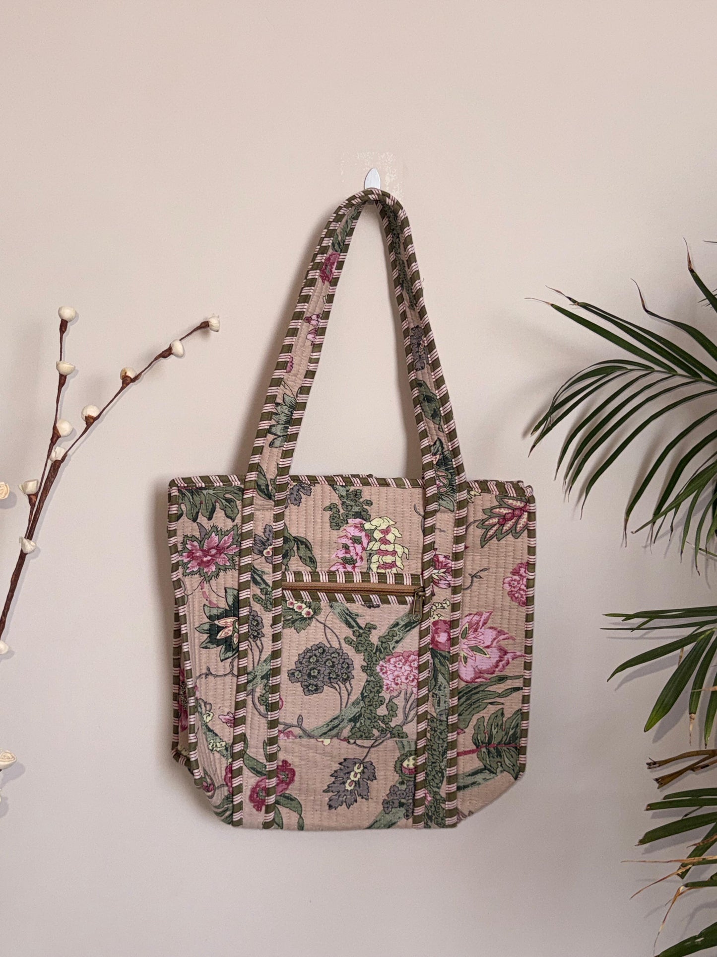 Indian Patchworked Floral Quilted small tote