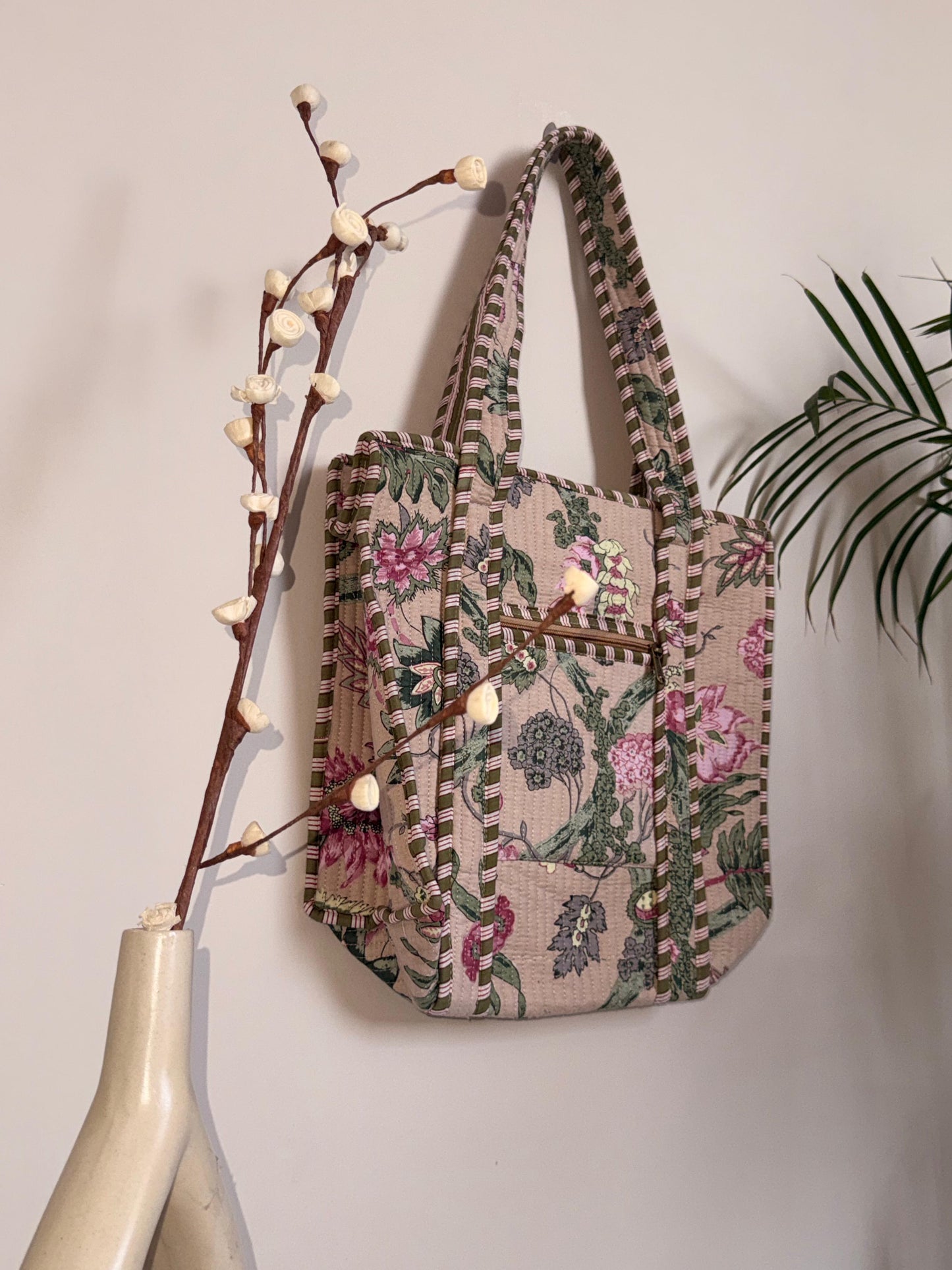 Indian Patchworked Floral Quilted small tote
