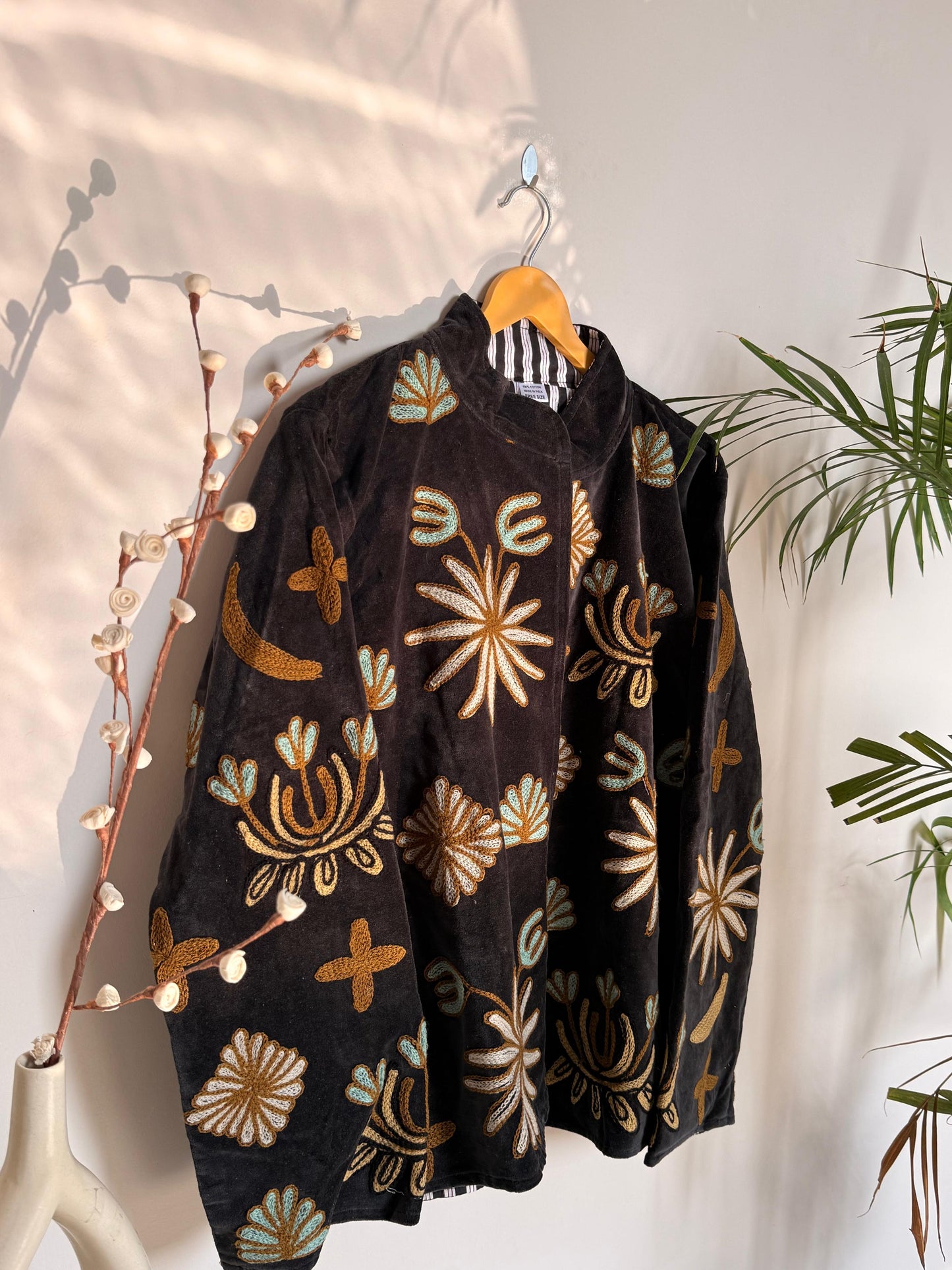 Velvet Kantha Patchworked Embroidery Animal Print Jacket