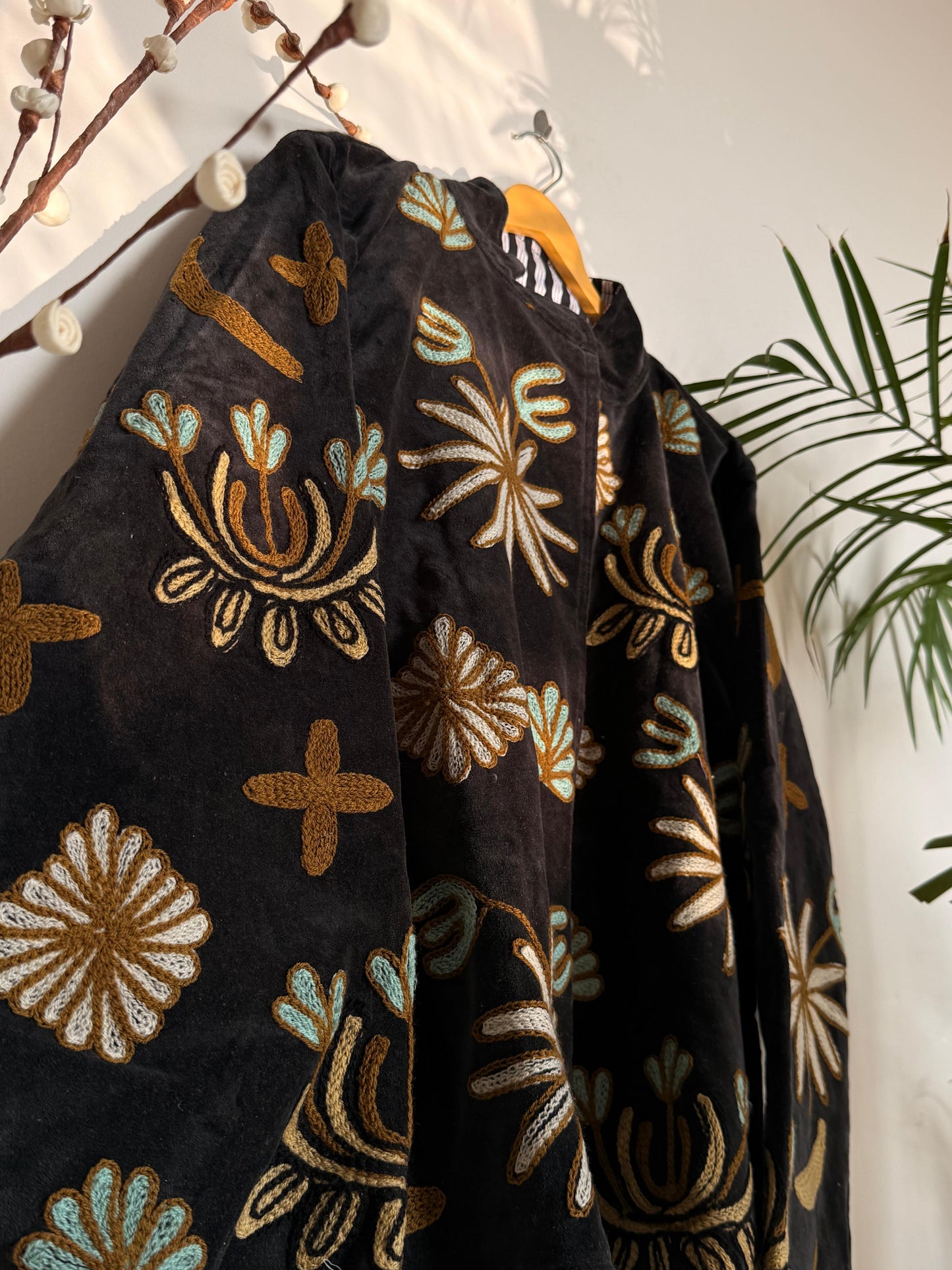 Velvet Kantha Patchworked Embroidery Animal Print Jacket