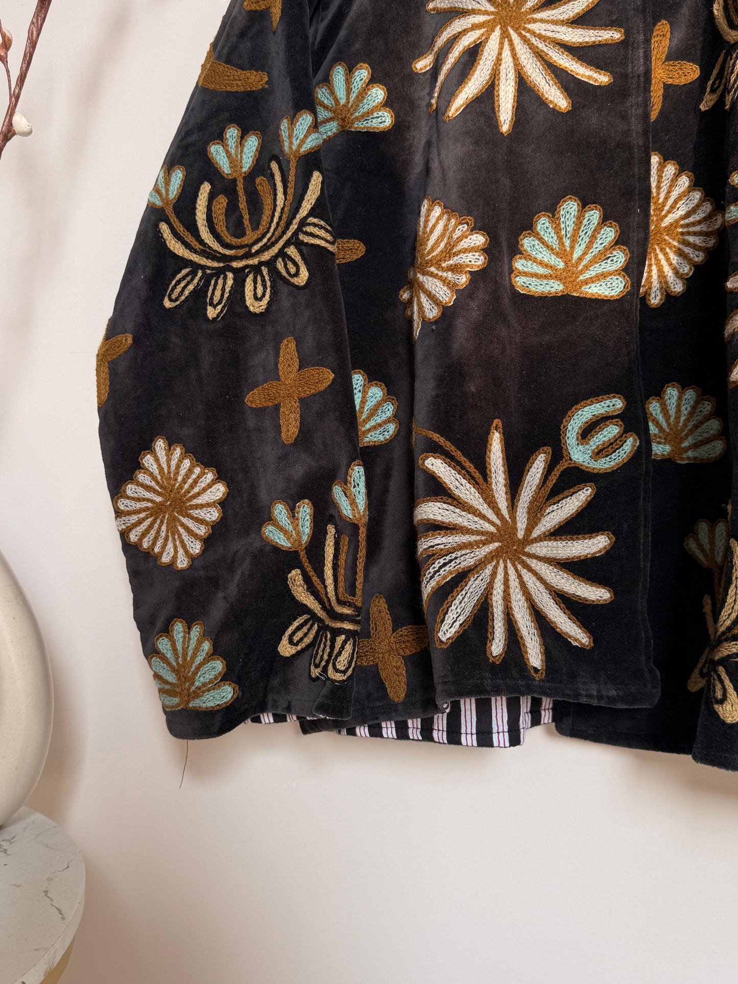 Velvet Kantha Patchworked Embroidery Animal Print Jacket