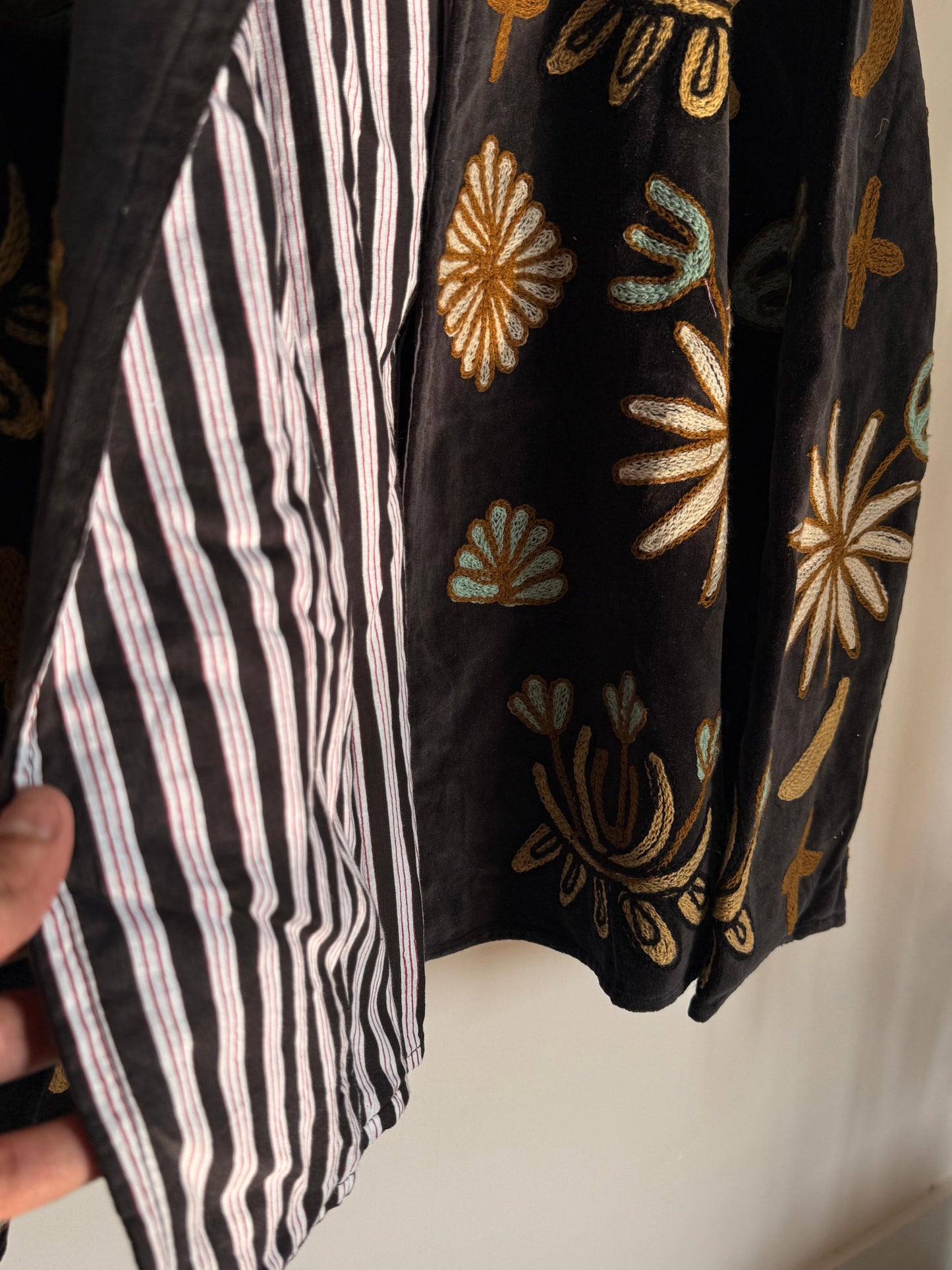 Velvet Kantha Patchworked Embroidery Animal Print Jacket