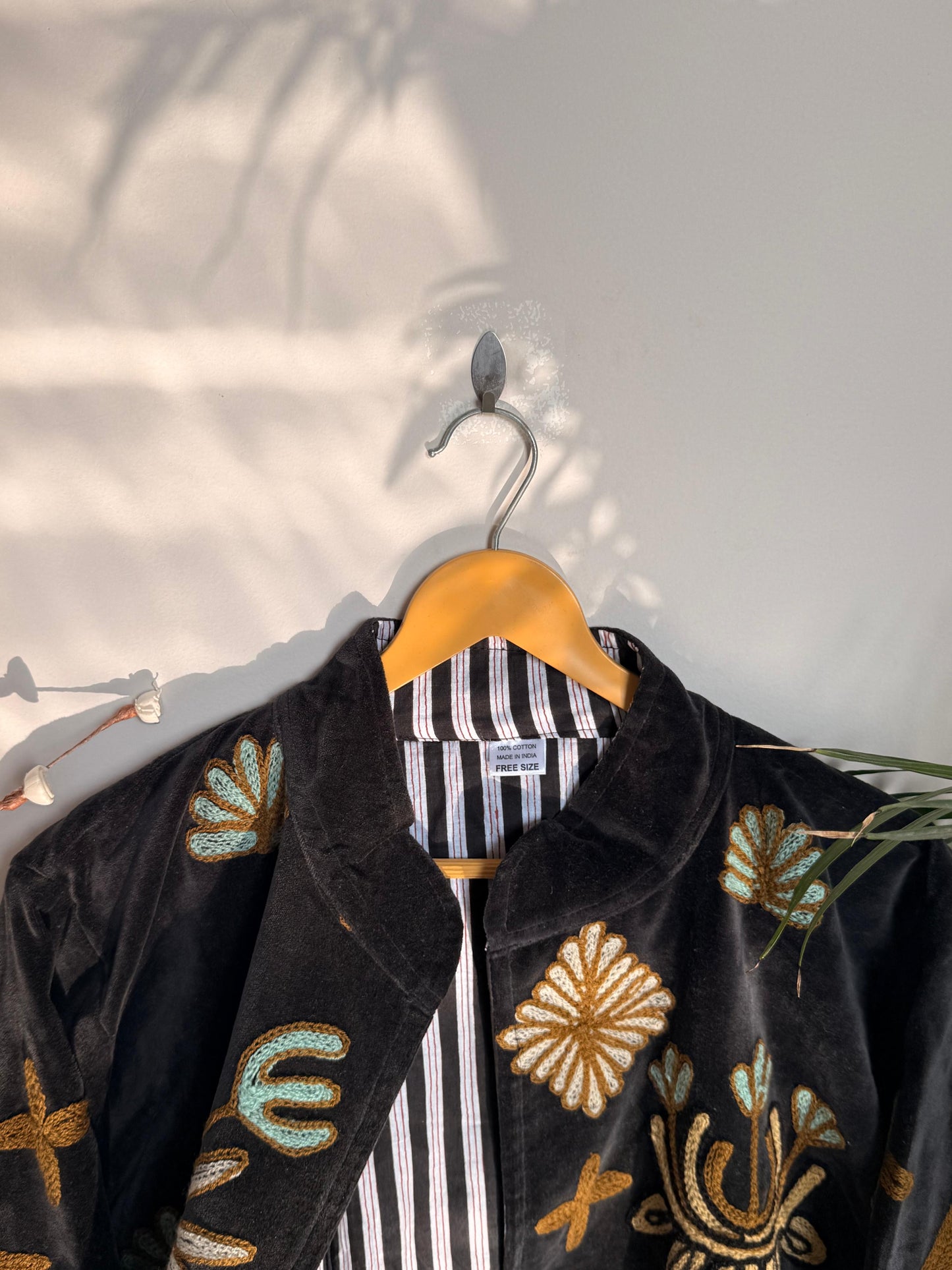 Velvet Kantha Patchworked Embroidery Animal Print Jacket