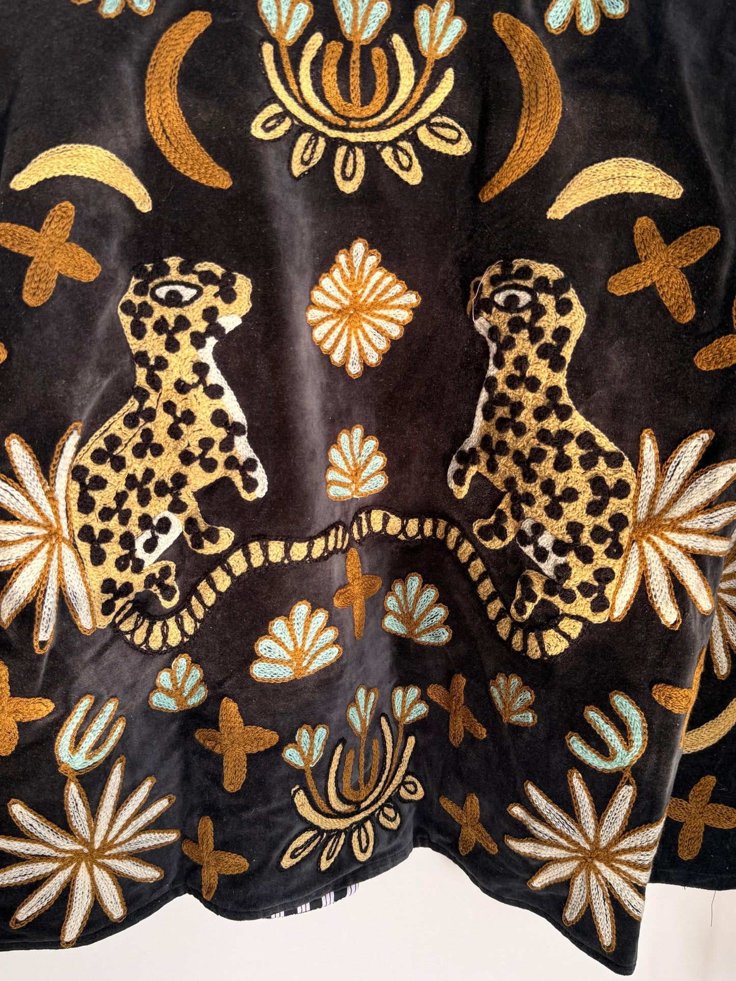 Velvet Kantha Patchworked Embroidery Animal Print Jacket