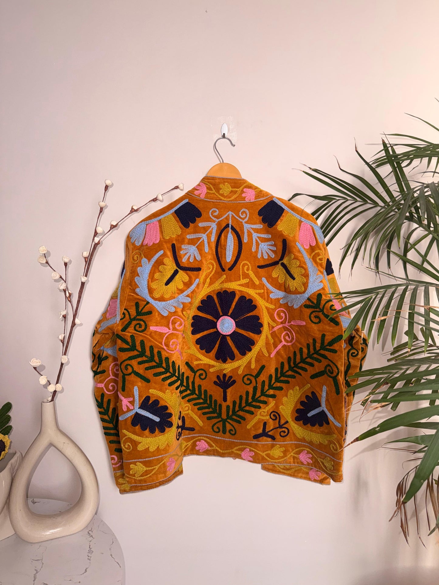 Velvet Kantha Patchworked Embroidery Mustard Haldi Jacket