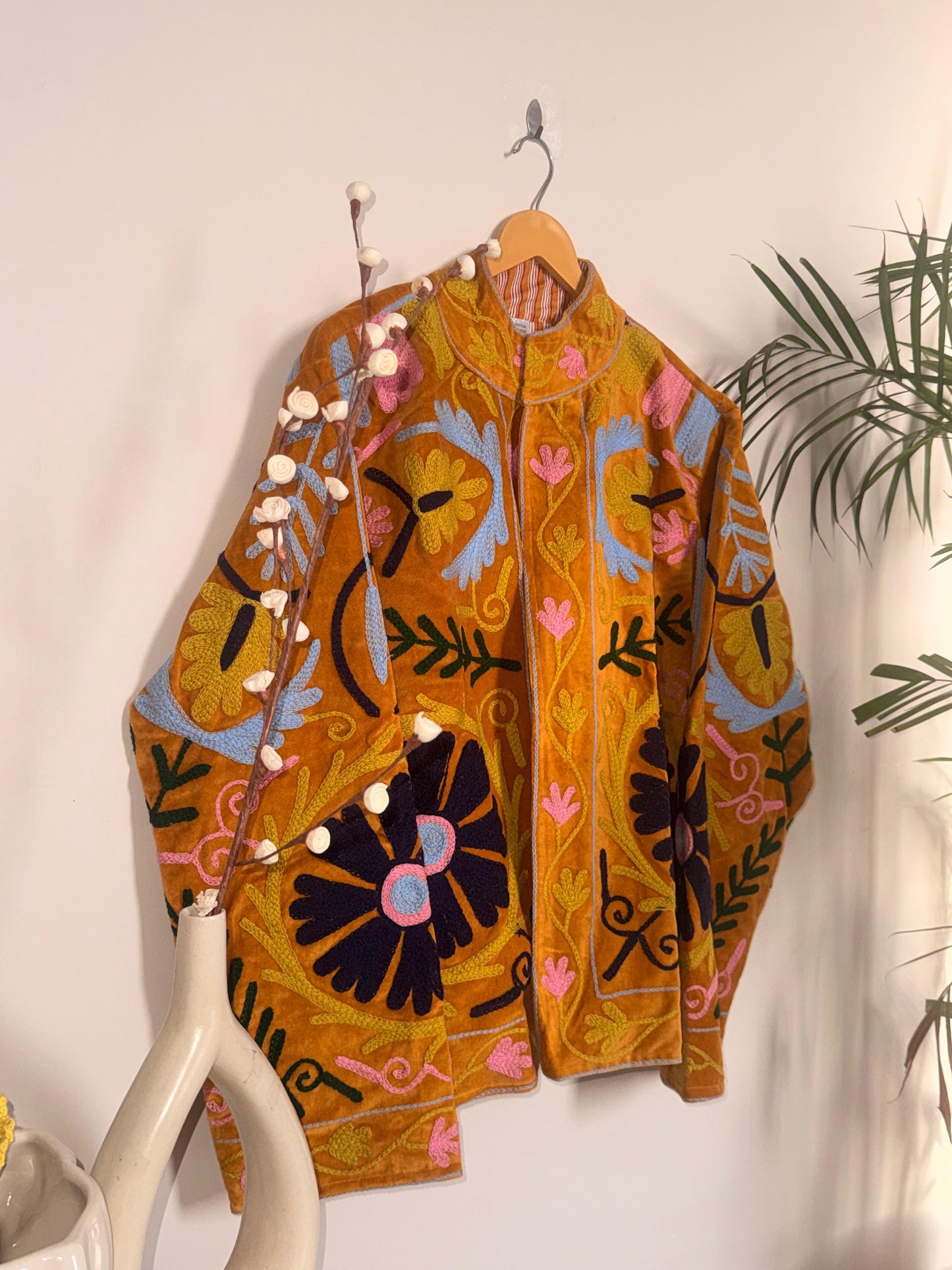 Velvet Kantha Patchworked Embroidery Mustard Haldi Jacket