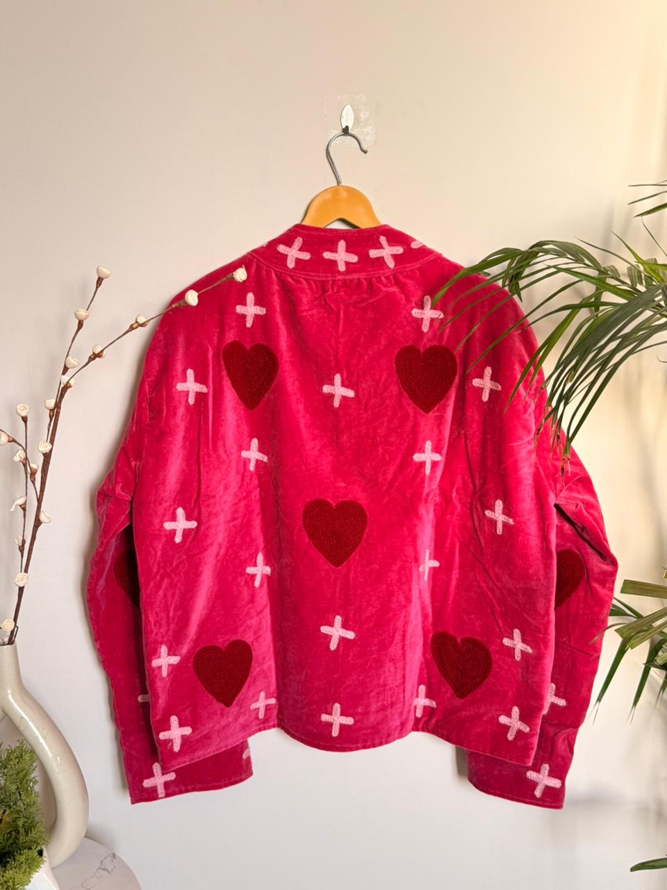 Pink Velvet Kantha Hearts Pintresty Patchworked Jacket
