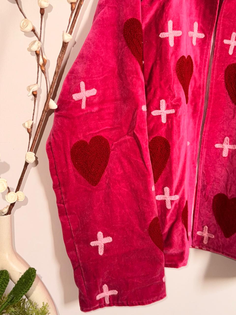 Pink Velvet Kantha Hearts Pintresty Patchworked Jacket