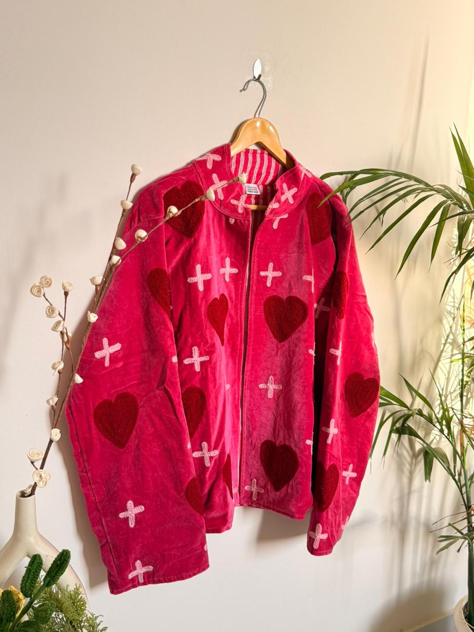 Pink Velvet Kantha Hearts Pintresty Patchworked Jacket