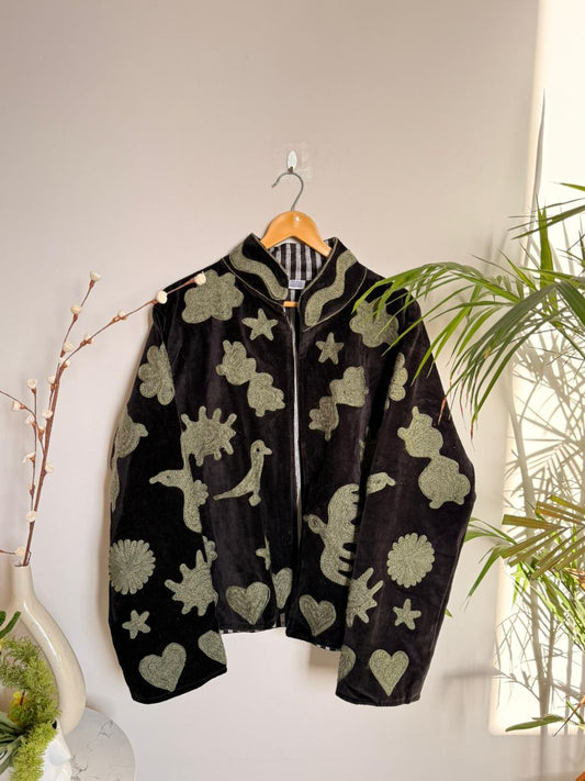 Velvet Kantha Pintresty Patchworked Embroidery Jacket