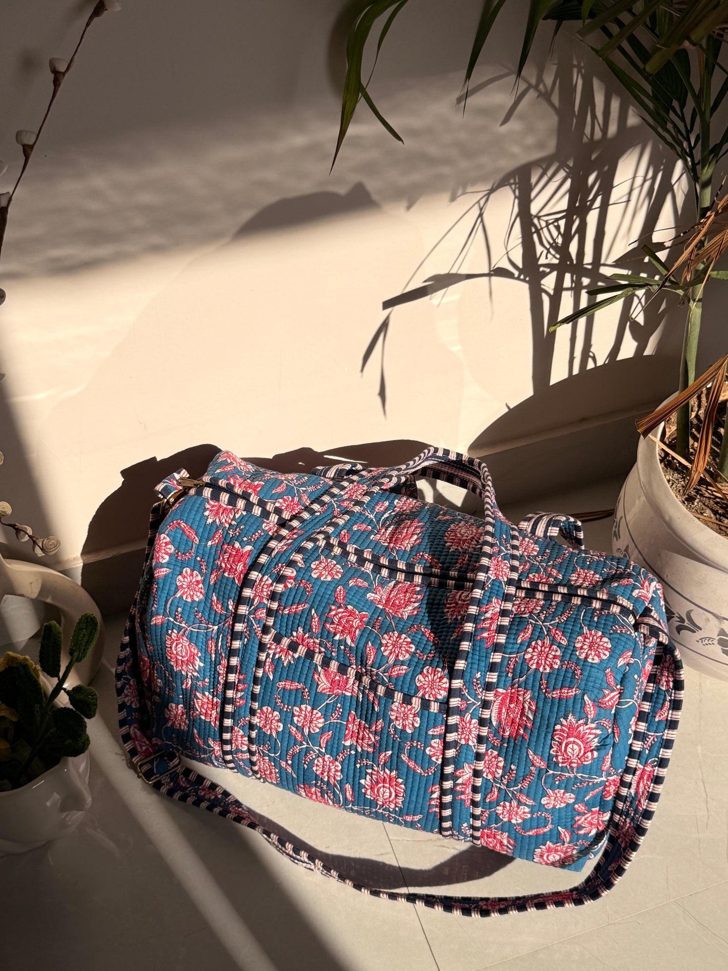Indian Patchworked Floral Quilted Duffle Bag (XL)