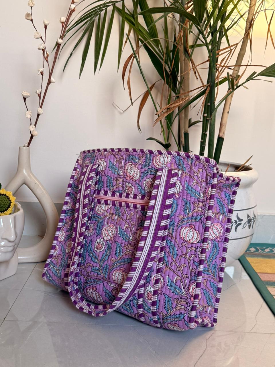 Indian Patchworked Floral Quilted small tote - 3