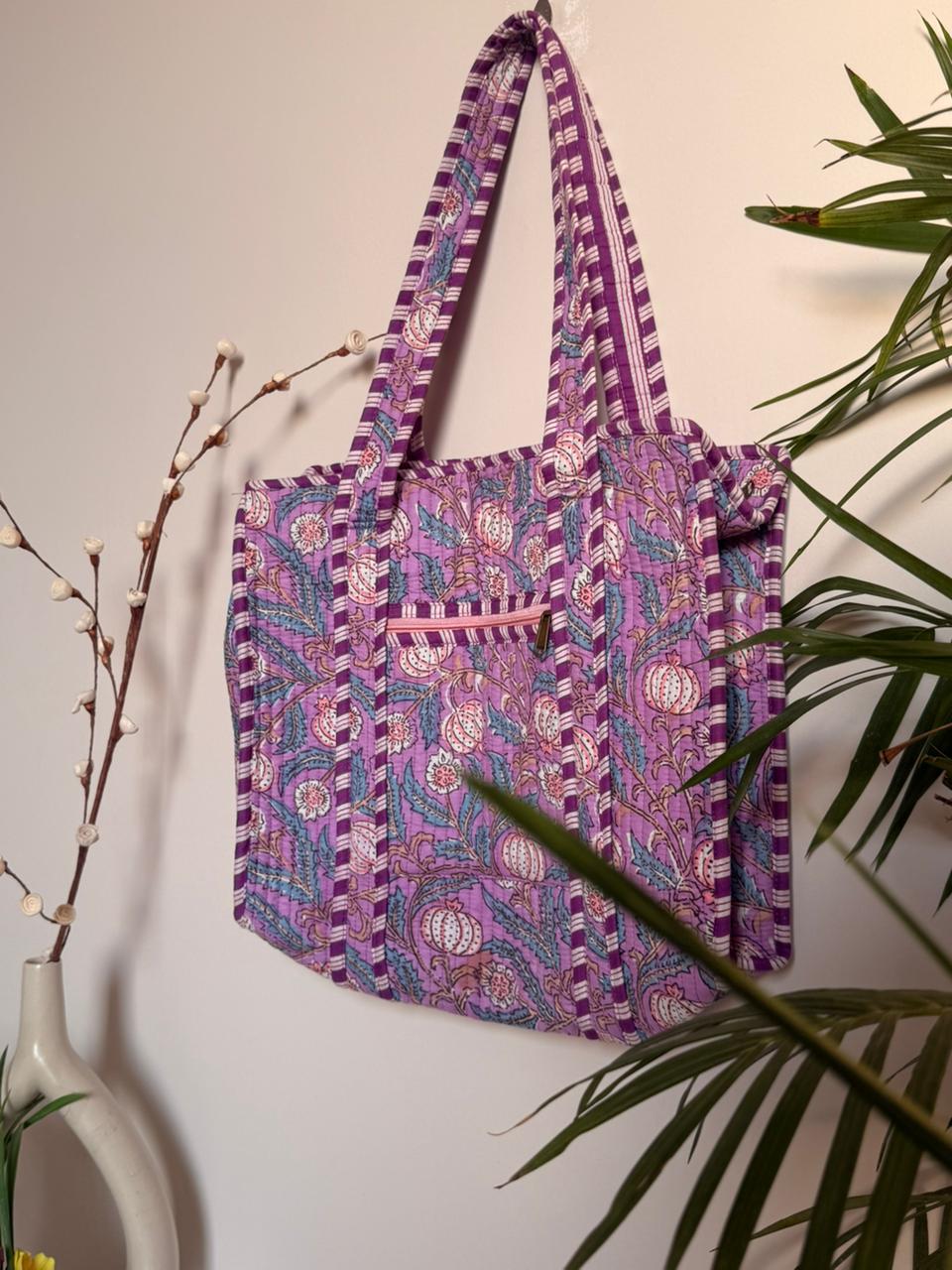 Indian Patchworked Floral Quilted small tote - 3