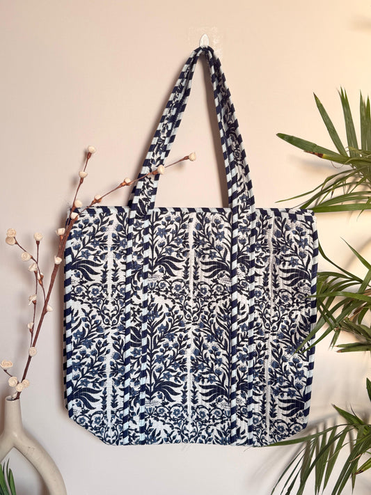 Indian Patchworked Floral Quilted large tote - 4
