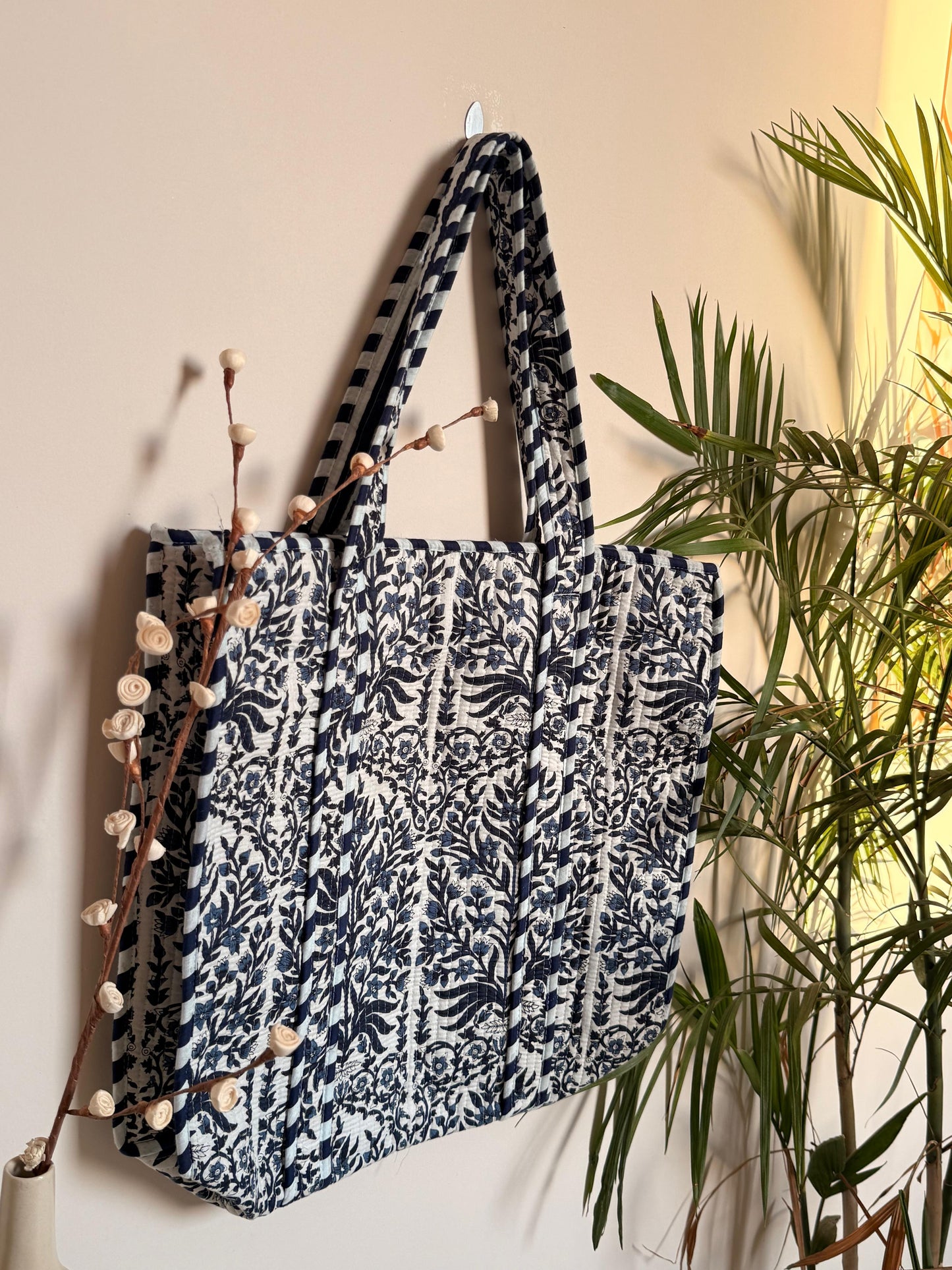 Indian Patchworked Floral Quilted large tote - 4