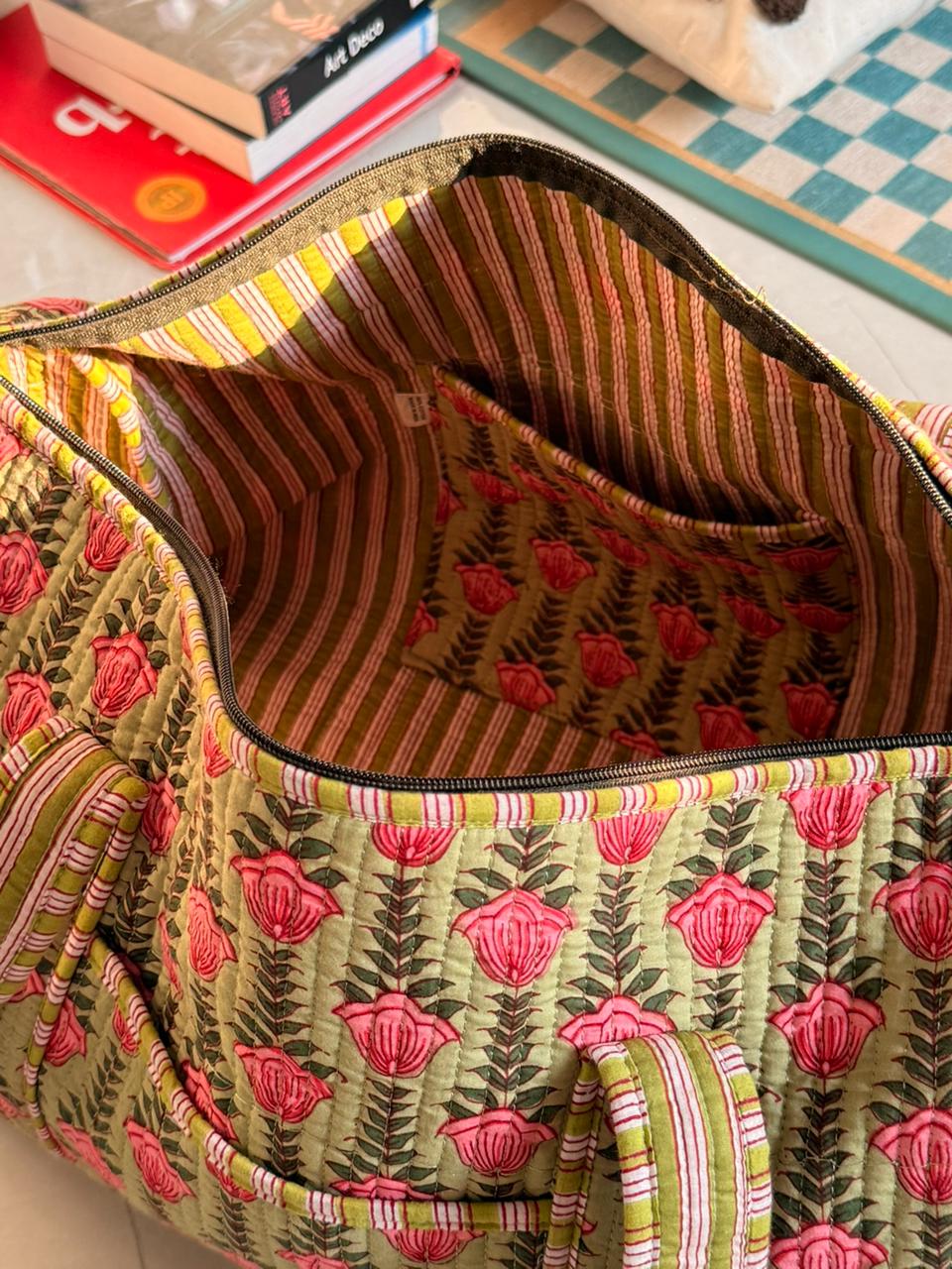 Indian Patchworked Floral Quilted Duffle Bag (XL)