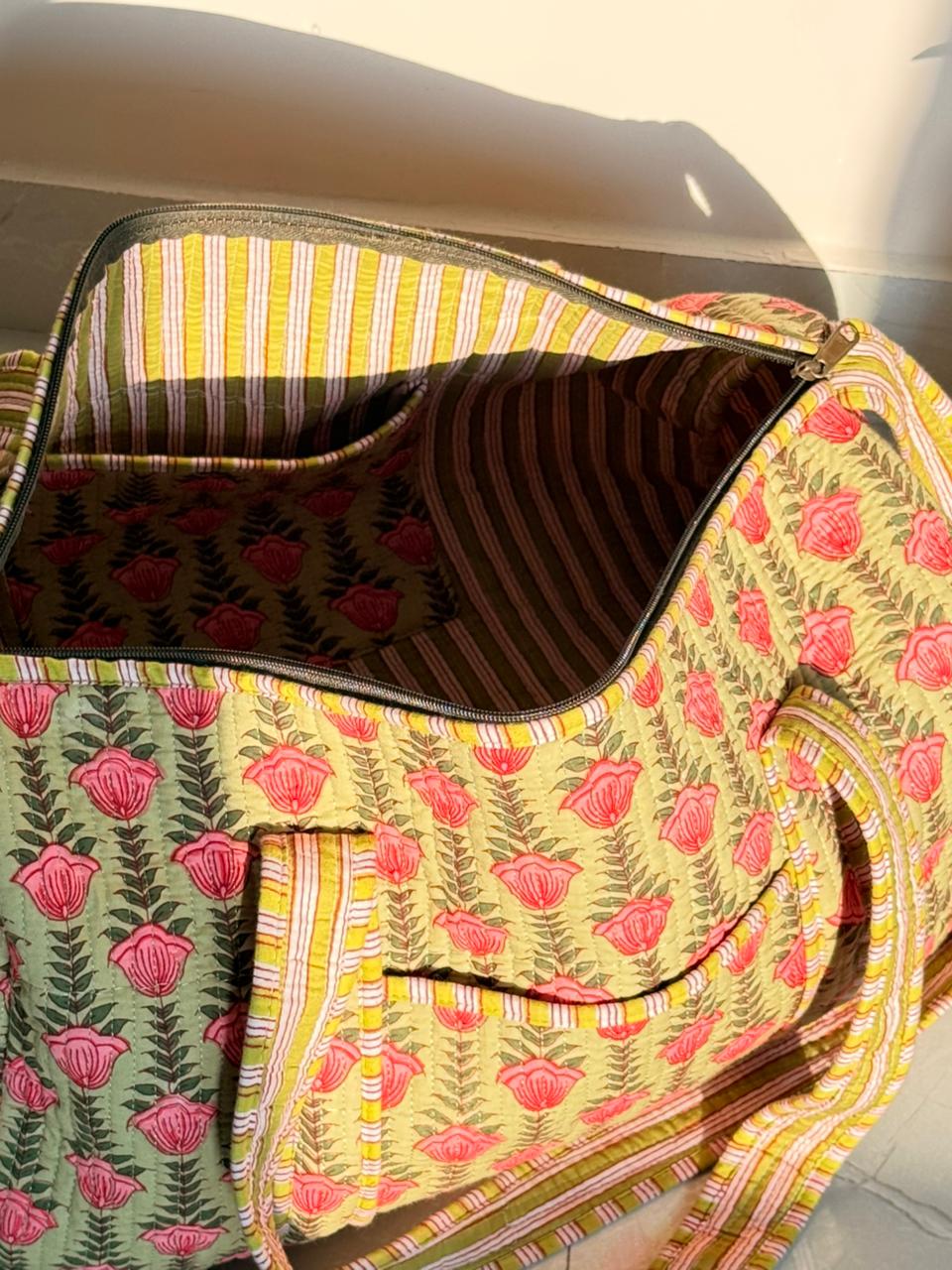 Indian Patchworked Floral Quilted Duffle Bag (XL)