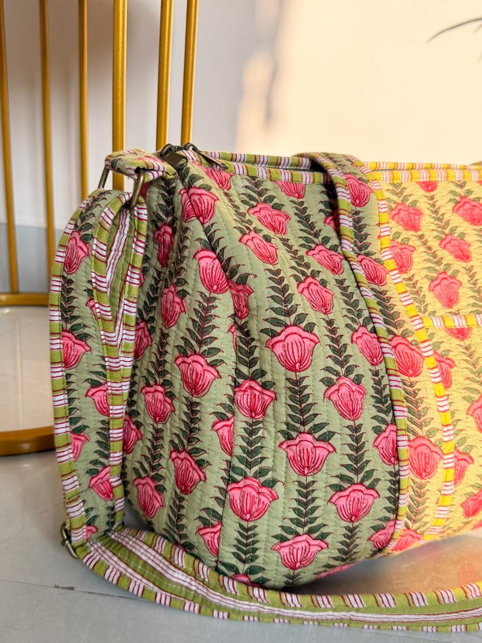 Indian Patchworked Floral Quilted Duffle Bag (XL)