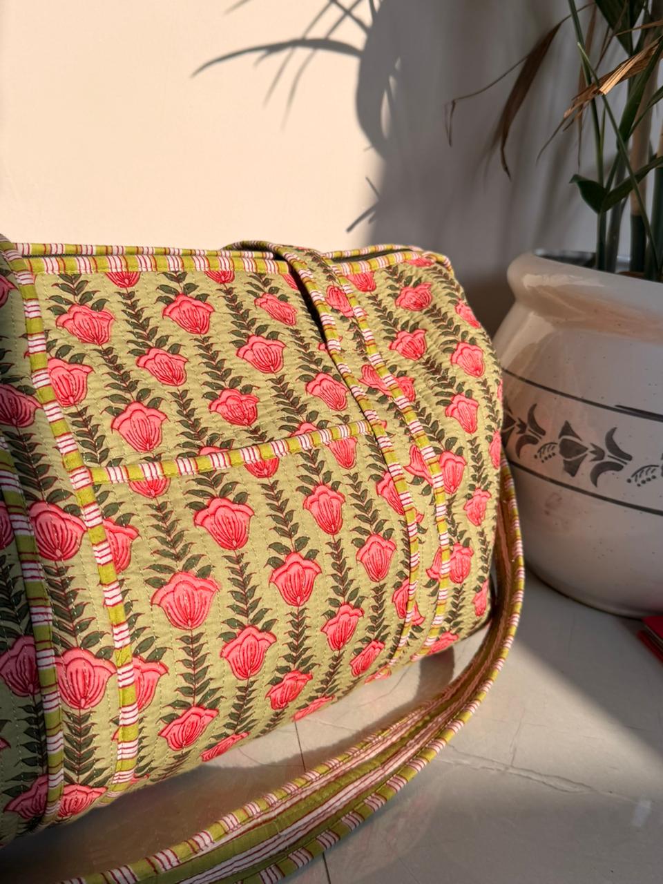 Indian Patchworked Floral Quilted Duffle Bag (XL)