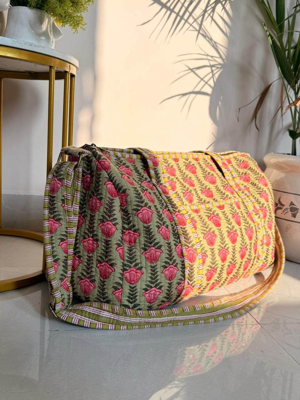 Indian Patchworked Floral Quilted Duffle Bag (XL)