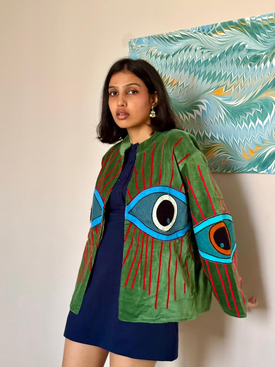 Velvet Kantha Evil Eye Patchworked Jacket
