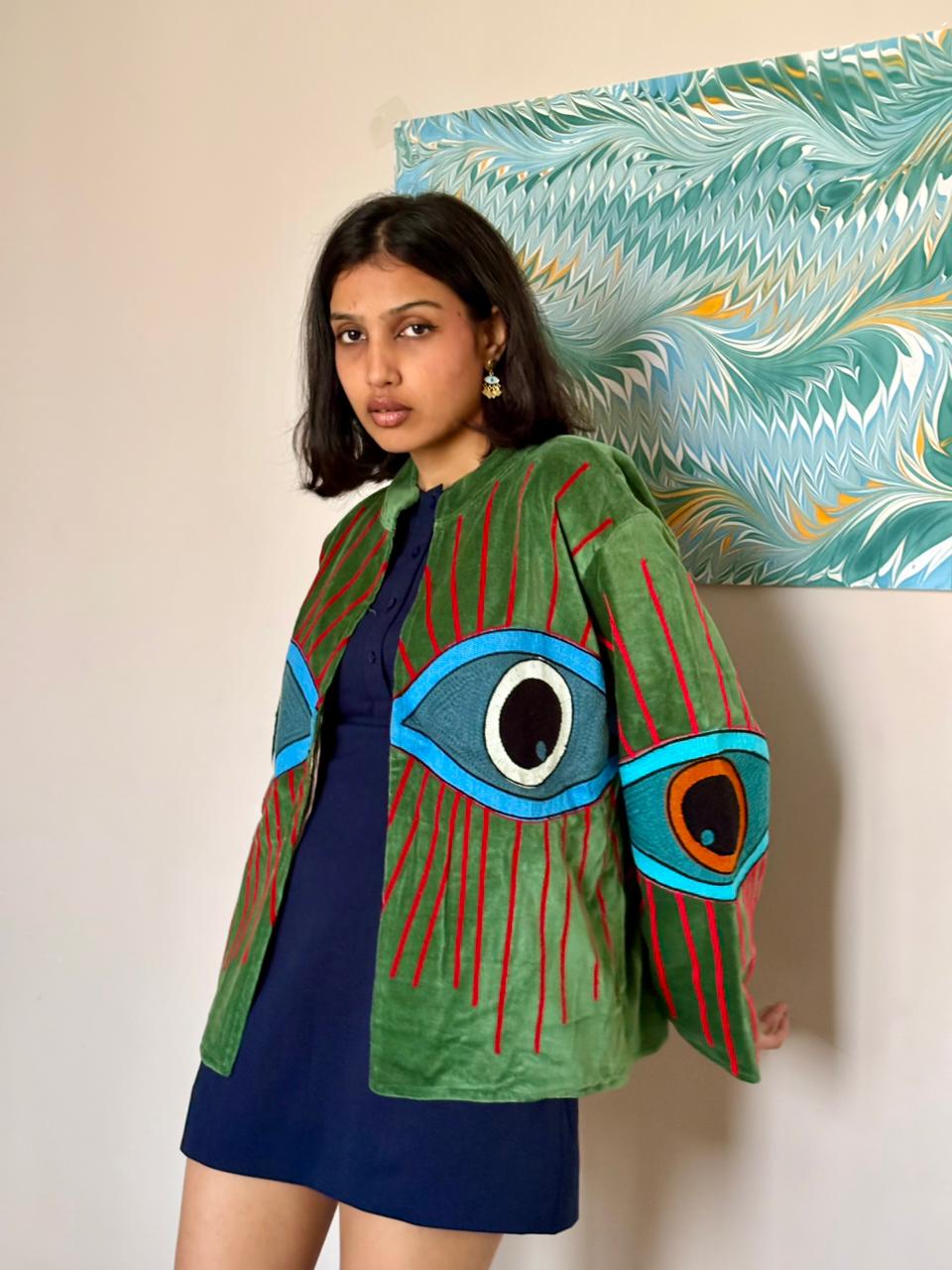 Velvet Kantha Evil Eye Patchworked Jacket
