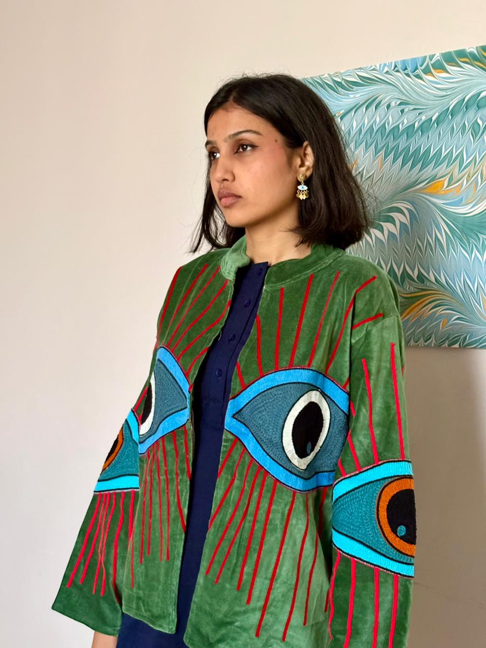 Velvet Kantha Evil Eye Patchworked Jacket
