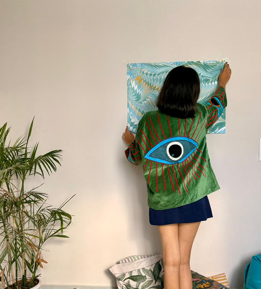 Velvet Kantha Evil Eye Patchworked Jacket