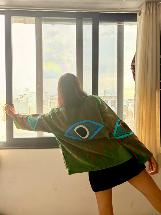 Velvet Kantha Evil Eye Patchworked Jacket