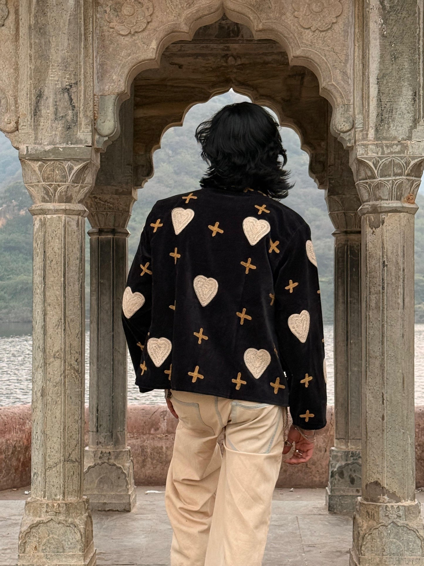 Velvet Kantha Hearts Embroidery Pintresty Patchworked Jacket