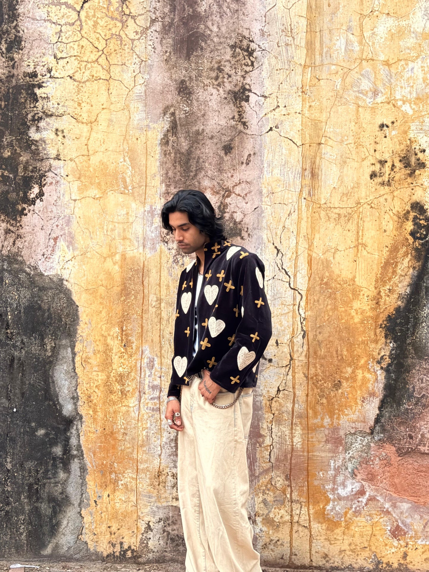 Velvet Kantha Hearts Embroidery Pintresty Patchworked Jacket