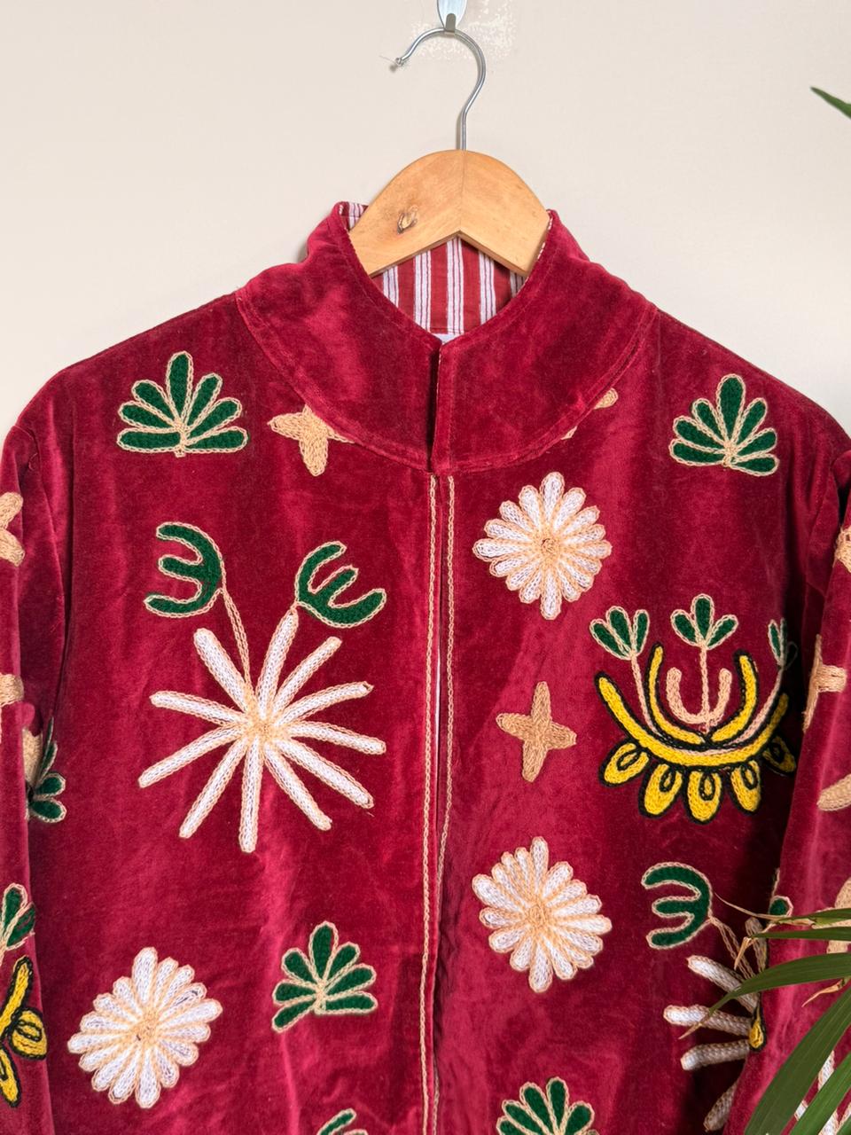 Velvet Kantha Patchworked Embroidery Animal Print Jacket