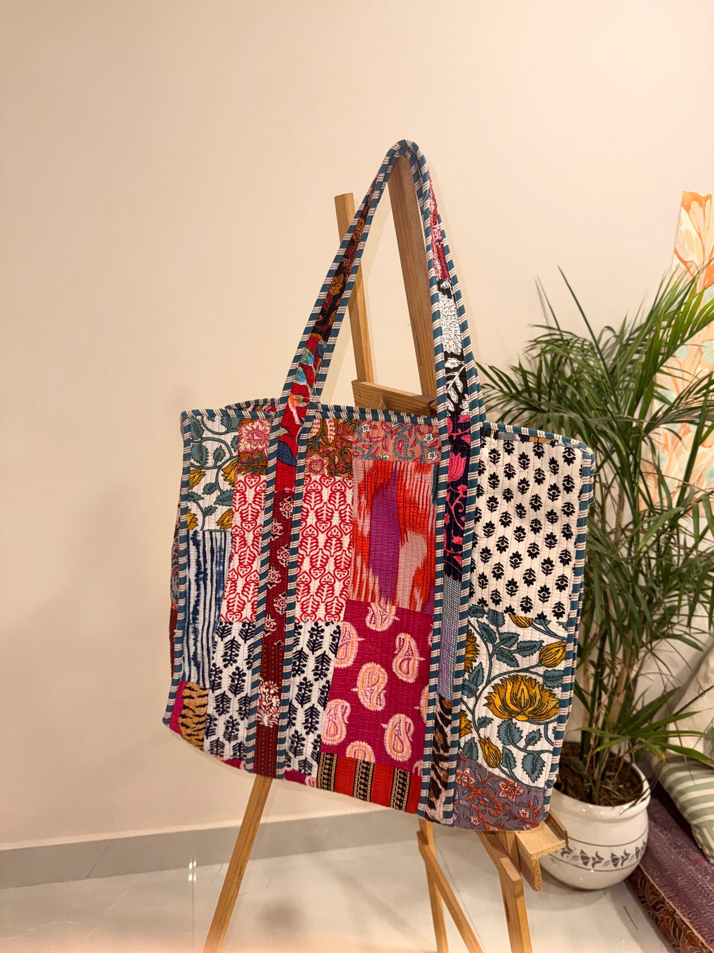 Indian Patchworked Reworked Quilted large tote